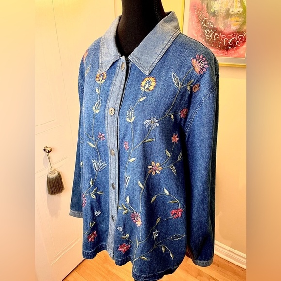 Vintage Embroidered Bobby Brooks Denim Pewter Button Front Jacket/Top w/pockets - Picture 5 of 10
